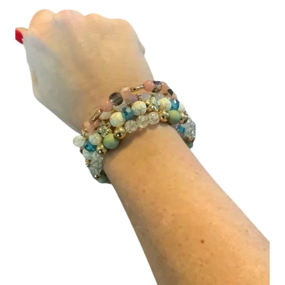 Multi-Color Multi-Jewel bead coil bracelet